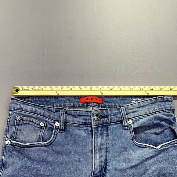 MBX Jeans Mens Blue‎ Dark Washed Slim Fit Straight Leg Casual Jeans Tag 32x32 - Picture 7 of 16